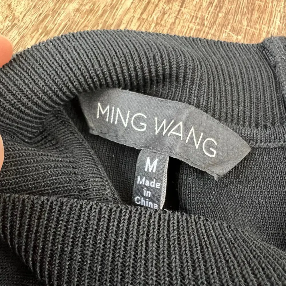 Ming Wang Mock Neck Tunic Knit Black Sweater Top